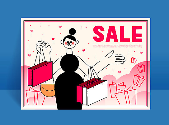 여자 일러스트 한명 이벤트 상반신 성인 선물상자 쇼핑 쇼핑백 세일 기쁨 하트 콜라주 국내일러스트 AI파일 모양 1 감정 가방 선물 사람 상자 파일형식 벡터