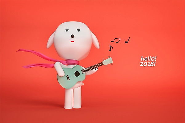 PSD 편집이미지 한마리 연주 새해 3D캐릭터 사람없음 3D 기타 개 신년캐릭터 개캐릭터 2018년 무술년 편집3D 캐릭터 1 음악 동물캐릭터 포유류 현악기 연도 디지털합성 파일형식