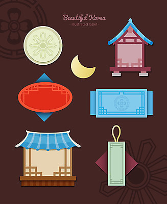 한국전통 패턴 일러스트 프레임 기와 사람없음 세트 전통무늬 라벨 달 단청 격자 문패 프레임일러스트 전통프레임 국내일러스트 AI파일 자연요소 전통 무늬 한국 파일형식 벡터