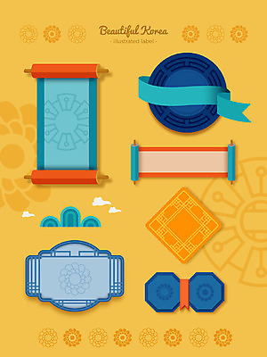 구름 한국전통 리본 패턴 일러스트 산 프레임 사람없음 장식 세트 전통무늬 라벨 두루마리 단청 격자 프레임일러스트 전통프레임 국내일러스트 AI파일 자연요소 전통 무늬 한국 파일형식 벡터