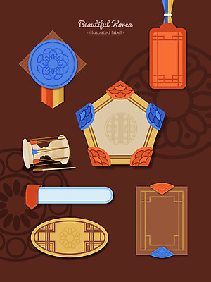 한국전통 리본 패턴 일러스트 프레임 사람없음 장식 세트 전통무늬 라벨 격자 장구 프레임일러스트 전통프레임 국내일러스트 AI파일 전통 무늬 타악기 한국 국악기 파일형식 벡터