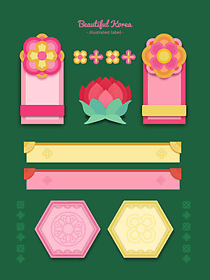 한국전통 꽃 패턴 일러스트 프레임 연꽃 사람없음 장식 세트 전통무늬 라벨 프레임일러스트 전통프레임 국내일러스트 AI파일 식물 전통 무늬 한국 파일형식 벡터