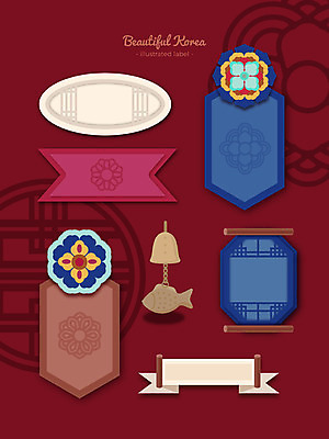 한국전통 리본 패턴 일러스트 프레임 사람없음 장식 세트 전통무늬 라벨 종 단청 격자 문패 프레임일러스트 전통프레임 국내일러스트 AI파일 전통 무늬 한국 파일형식 벡터