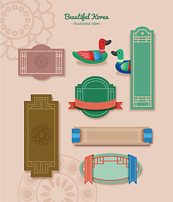 한국전통 문양 리본 패턴 일러스트 프레임 사람없음 세트 전통무늬 라벨 단청 격자 청둥오리 문패 프레임일러스트 전통프레임 국내일러스트 AI파일 전통 무늬 오리 한국 파일형식 벡터