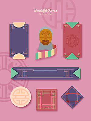 한국전통 문양 리본 패턴 일러스트 프레임 사람없음 장식 세트 전통무늬 라벨 단청 격자 하회탈 색동 프레임일러스트 전통프레임 국내일러스트 AI파일 전통 무늬 한국 탈 파일형식 벡터