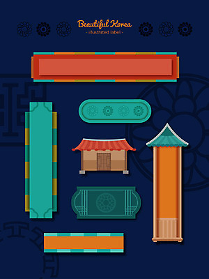 한국전통 문양 패턴 일러스트 프레임 기와 사람없음 장식 세트 전통무늬 라벨 단청 격자 색동 문패 프레임일러스트 전통프레임 국내일러스트 AI파일 전통 무늬 한국 파일형식 벡터