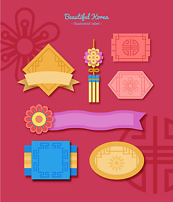 한국전통 문양 꽃 리본 꽃무늬 패턴 일러스트 프레임 사람없음 장식 세트 전통무늬 라벨 노리개 문패 프레임일러스트 전통프레임 국내일러스트 AI파일 식물 전통 무늬 전통소품 한국 파일형식 벡터