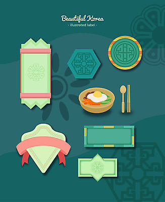 한국전통 문양 리본 패턴 일러스트 젓가락 프레임 수저 사람없음 세트 전통무늬 라벨 전통음식 비빔밥 색동 프레임일러스트 전통프레임 국내일러스트 AI파일 전통 식기 한식 음식 무늬 한국 파일형식 벡터