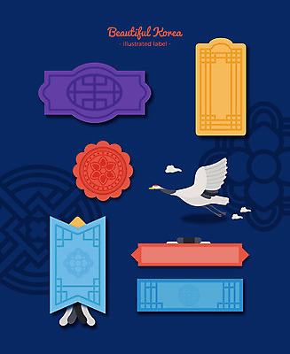 한국전통 문양 패턴 일러스트 프레임 사람없음 장식 세트 전통무늬 라벨 학 격자 문패 프레임일러스트 전통프레임 국내일러스트 AI파일 전통 무늬 조류 한국 파일형식 벡터