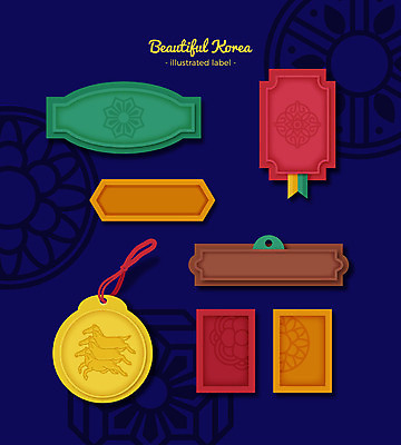 한국전통 문양 액자 패턴 일러스트 프레임 기와 사람없음 장식 세트 전통무늬 라벨 끈 마패 프레임일러스트 전통프레임 국내일러스트 AI파일 전통 무늬 한국 파일형식 벡터
