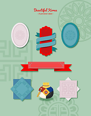 한국전통 문양 리본 패턴 일러스트 프레임 복주머니 사람없음 장식 세트 전통무늬 라벨 프레임일러스트 전통프레임 국내일러스트 AI파일 전통 무늬 전통소품 한국 파일형식 벡터