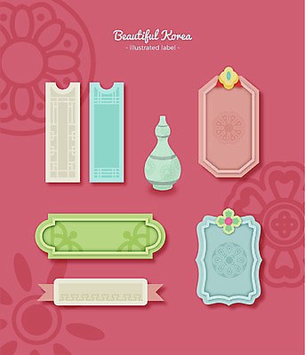 한국전통 문양 꽃 무늬 패턴 일러스트 프레임 사람없음 장식 세트 전통무늬 라벨 도자기 호리병 문패 프레임일러스트 전통프레임 국내일러스트 AI파일 식물 전통 병_용기 한국 파일형식 벡터