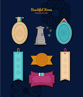 한국전통 문양 별 리본 패턴 일러스트 프레임 사람없음 장식 세트 전통무늬 라벨 첨성대 문패 프레임일러스트 전통프레임 국내일러스트 AI파일 자연요소 전통 무늬 한국 경주_경상북도 국보 파일형식 벡터