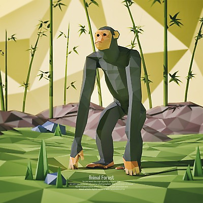 PSD 동물 편집이미지 한마리 사람없음 3D 원숭이 숲 대나무 디지털합성 고릴라 침팬지 폴리곤 편집3D 나무 1 포유류 파일형식