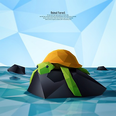 PSD 동물 편집이미지 한마리 바다 사람없음 3D 바위 거북이 디지털합성 폴리곤 편집3D 1 파충류 돌_바위 파일형식