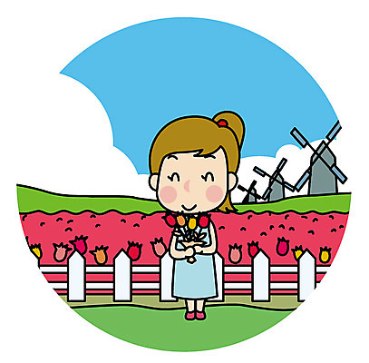 전신 여자 유럽 여행 일러스트 한명 서기 성인 풍차 튤립 유럽여행 국내일러스트 AI파일 1 꽃 나라 해외여행 모션 사람 파일형식 벡터
