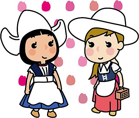 전신 여자 유럽 여행 일러스트 서기 성인 두명 친구 우정 튤립 네덜란드 유럽여행 국내일러스트 AI파일 꽃 나라 해외여행 관계 모션 사람 파일형식 벡터