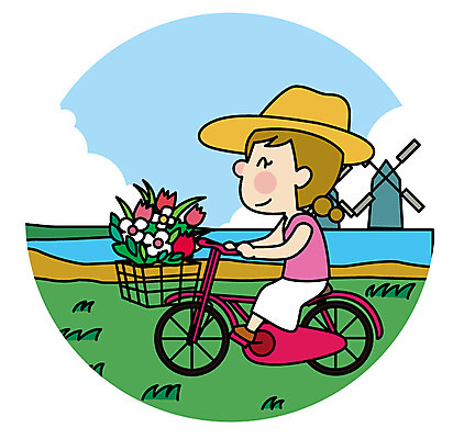 전신 여자 유럽 여행 일러스트 한명 초원 성인 자전거 풍차 꽃바구니 유럽여행 국내일러스트 AI파일 1 꽃 나라 해외여행 사람 바구니 바이크 파일형식 벡터