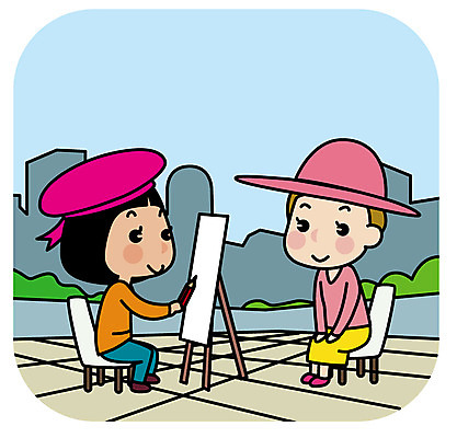 전신 여자 유럽 여행 일러스트 거리 성인 두명 친구 우정 이젤 그림 화가 유럽여행 길거리예술가 국내일러스트 AI파일 직업 나라 해외여행 관계 사람 미술도구 예술가 파일형식 벡터