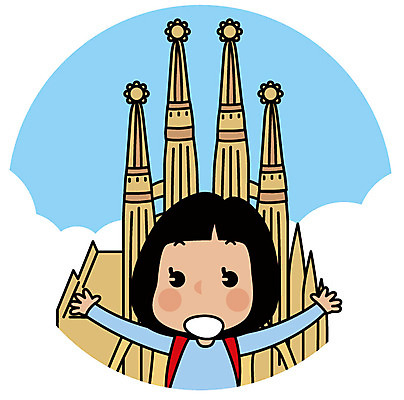 여자 유럽 여행 일러스트 한명 서기 상반신 성인 성당 유럽여행 바르셀로나 가우디 국내일러스트 AI파일 1 나라 해외여행 종교건축 모션 사람 스페인 파일형식 벡터