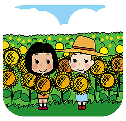 전신 여자 유럽 여행 밭 일러스트 해바라기 서기 성인 두명 친구 우정 유럽여행 국내일러스트 AI파일 꽃 나라 해외여행 농업 관계 모션 사람 파일형식 벡터