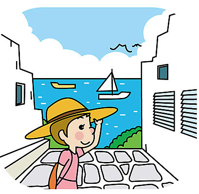 여자 유럽 바다 여행 일러스트 한명 서기 상반신 성인 유럽여행 산토리니 선박 국내일러스트 AI파일 1 나라 해외여행 수상교통 모션 사람 그리스 파일형식 벡터