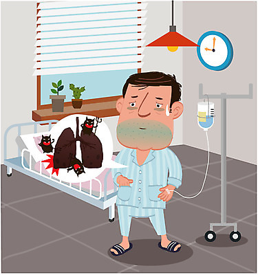전신 남자 캠페인 시계 일러스트 창문 병원 한명 서기 성인 치료 침대 질병 링거 암 폐암 국내일러스트 AI파일 1 가구 의학 의료기기 모션 사람 파일형식 벡터