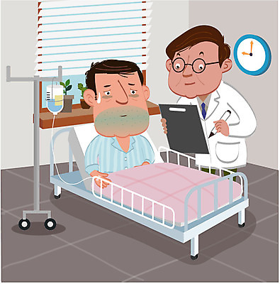 남자 캠페인 시계 일러스트 창문 병원 서기 앉기 상반신 성인 두명 치료 진료 환자 의사 침대 질병 링거 암 면담 국내일러스트 AI파일 가구 의학 의료기기 모션 사람 의료진 파일형식 벡터