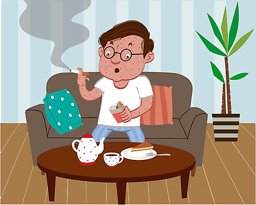 남자 캠페인 일러스트 집안 담배 한명 성인 치료 소파 케이크 질병 찻잔 암 위암 국내일러스트 AI파일 1 의자 의학 디저트 잔 실내 사람 파일형식 벡터