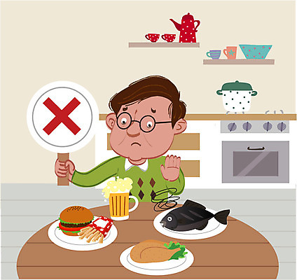 남자 캠페인 일러스트 식탁 맥주 한명 성인 치료 주방 치킨 금지 햄버거 질병 음주 생선구이 암 치맥 국내일러스트 AI파일 1 의학 탁자 주류 패스트푸드 사람 구이 생선요리 닭고기요리 파일형식 벡터