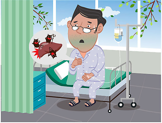 전신 남자 캠페인 일러스트 병원 한명 앉기 성인 치료 환자 침대 질병 링거 간 암 간암 국내일러스트 AI파일 1 가구 의학 의료기기 모션 사람 장기_의학 파일형식 벡터