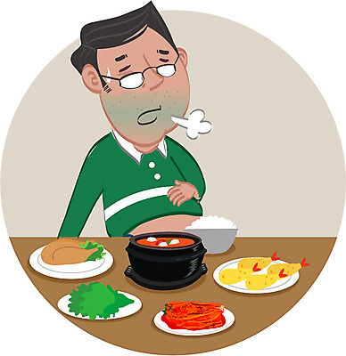 남자 음식 캠페인 일러스트 밥 반찬 한명 성인 치료 질병 찌개 암 폭식 소화불량 위암 국내일러스트 AI파일 1 의학 사람 파일형식 벡터