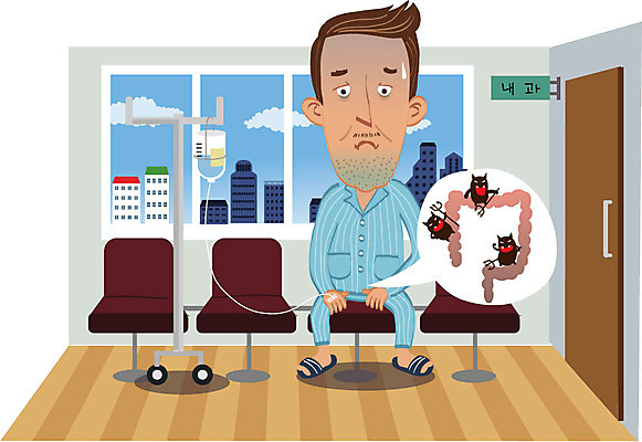 전신 남자 캠페인 일러스트 병원 한명 앉기 성인 치료 환자 질병 링거 암 내과 대장암 국내일러스트 AI파일 1 의학 의료기기 모션 사람 파일형식 벡터