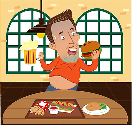 남자 캠페인 일러스트 맥주 한명 앉기 상반신 성인 치료 치킨 감자튀김 햄버거 질병 먹기 암 복부비만 폭식 대장암 치맥 국내일러스트 AI파일 1 의학 모션 감자 주류 패스트푸드 사람 튀김 비만 닭고기요리 파일형식 벡터