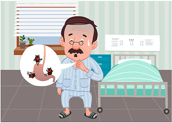 전신 남자 캠페인 일러스트 병원 한명 서기 성인 치료 환자 침대 질병 암 식도암 국내일러스트 AI파일 1 가구 의학 모션 사람 파일형식 벡터