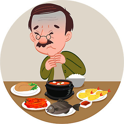 남자 음식 캠페인 일러스트 밥 반찬 한명 앉기 상반신 성인 치료 고통 질병 찌개 암 곤란 호흡곤란 식도암 국내일러스트 AI파일 1 감정 의학 모션 사람 증상 파일형식 벡터