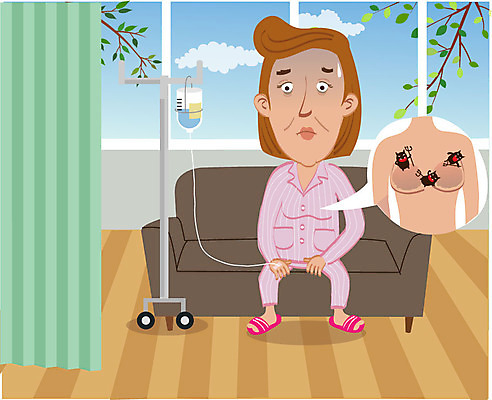 전신 여자 캠페인 일러스트 병원 한명 앉기 성인 치료 소파 환자 질병 가슴 링거 유방암 암 국내일러스트 AI파일 1 의자 의학 의료기기 모션 사람 신체부위 파일형식 벡터