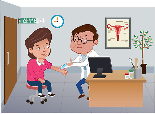 전신 여자 남자 캠페인 일러스트 주사기 앉기 성인 두명 치료 진료 의사 질병 검사_조사 암 예방접종 자궁경부암 국내일러스트 AI파일 의학 의료기기 모션 사람 의료진 접종 파일형식 벡터