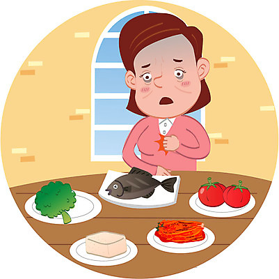 여자 캠페인 토마토 일러스트 김치 한명 상반신 성인 치료 질병 브로콜리 두부 생선구이 암 건강식 소화불량 난소암 국내일러스트 AI파일 1 한식 음식 채소 의학 사람 구이 생선요리 파일형식 벡터