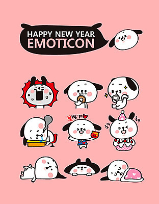 캐릭터 스티커 여러마리 일러스트 새해 사람없음 세트 화장 놀람 축하 잠 개띠 강아지 졸음 먹기 잠수 개캐릭터 새해복많이받으세요 이모티콘 2018년 무술년 일러캐릭터 AI파일 감정 동물캐릭터 다수 컨셉 모션 표정 반려동물 뷰티 십이지신 개 연도 파일형식 벡터