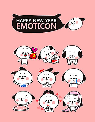 캐릭터 스티커 여러마리 일러스트 새해 복주머니 피곤 사랑 사람없음 세트 슬픔 하트 인사 잠 개띠 강아지 노 팝콘 개캐릭터 이모티콘 2018년 예스 무술년 일러캐릭터 AI파일 모양 감정 동물캐릭터 다수 컨셉 전통소품 반려동물 십이지신 예절 개 연도 선박 파일형식 벡터