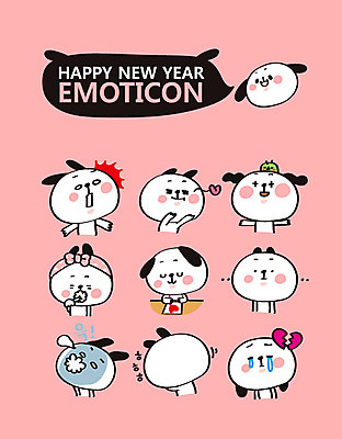 캐릭터 스티커 여러마리 일러스트 새해 웃음 사람없음 세트 놀람 양치 하트 개띠 강아지 그림 개캐릭터 이모티콘 2018년 실연 무술년 일러캐릭터 AI파일 모양 감정 동물캐릭터 다수 표정 반려동물 청결 십이지신 개 연도 파일형식 벡터