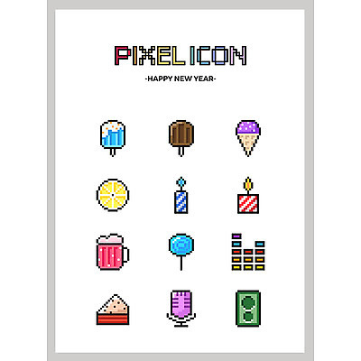 아이콘 촛불 새해 맥주 사탕 사람없음 세트 스피커 조각케이크 레몬 마이크 콘아이스크림 막대아이스크림 픽셀 픽셀아이콘 2D아이콘 AI파일 음향기기 과일 초 아이스크림 디저트 주류 케이크 파일형식 벡터