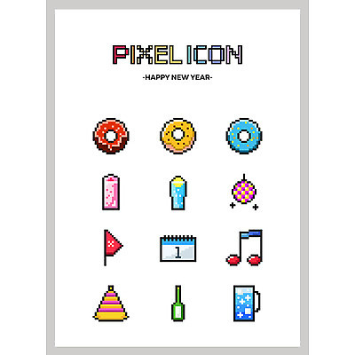 아이콘 모자 음료 음표 조명 새해 주류 사람없음 세트 달력 깃발 도넛 얼음물 픽셀 픽셀아이콘 2D아이콘 AI파일 기호 잡화 음악 디저트 물 파일형식 벡터