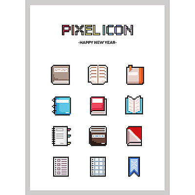 아이콘 새해 사람없음 세트 다이어리 달력 북마크 픽셀 픽셀아이콘 2D아이콘 AI파일 사무용품 파일형식 벡터