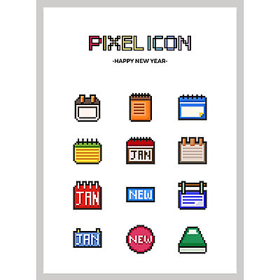 아이콘 새해 사람없음 세트 다이어리 달력 2018년 픽셀 픽셀아이콘 2D아이콘 AI파일 사무용품 연도 파일형식 벡터