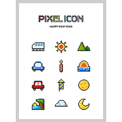 구름 아이콘 여행 초 새해 산 폭죽 풍경 사람없음 세트 태양 일출 일몰 절벽 기차 달 픽셀 픽셀아이콘 2D아이콘 AI파일 자연요소 육상교통 대중교통 노을 파일형식 벡터