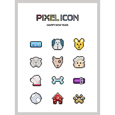 아이콘 공 새해 사람없음 세트 개 개띠 강아지 발자국 푸들 불독 개집 목줄 2018년 픽셀 픽셀아이콘 2D아이콘 AI파일 포유류 자국 반려동물 십이지신 연도 애견용품 파일형식 벡터 반려용품