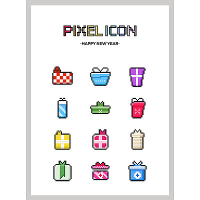 아이콘 새해 선물 사람없음 선물상자 세트 새해선물 픽셀 픽셀아이콘 2D아이콘 AI파일 상자 파일형식 벡터 명절선물