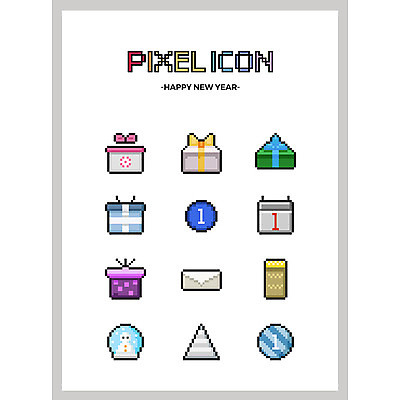 아이콘 모자 편지봉투 새해 선물 사람없음 세트 스노글로브 새해선물 픽셀 픽셀아이콘 2D아이콘 AI파일 잡화 봉투 장식 편지 파일형식 벡터 명절선물
